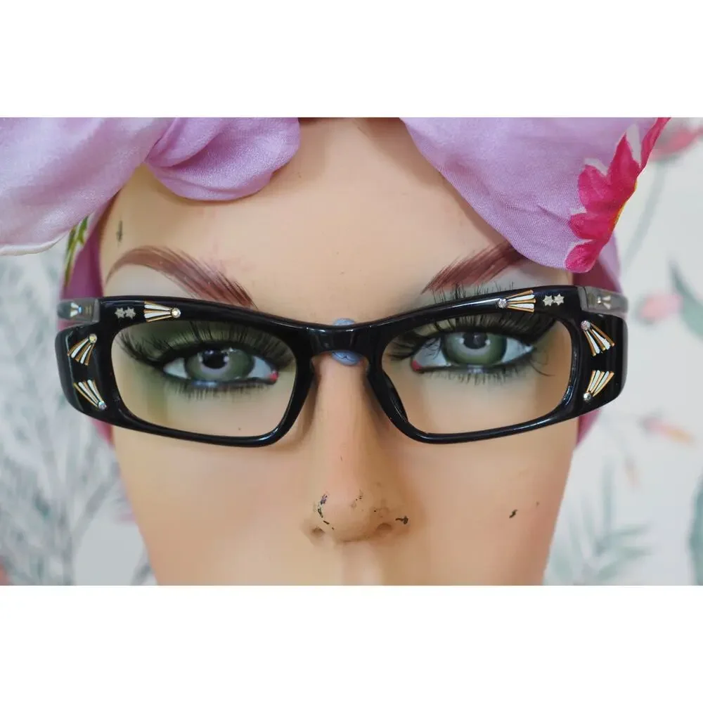 Vintage 1960s Cat Eye Rhinestones Eyeglasses France Rockabilly Pin Up Retro MCM